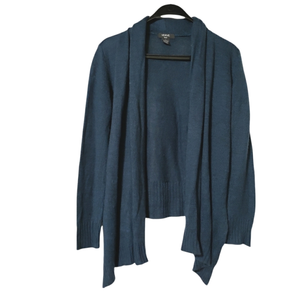 Verve Ami Blue Cascade Front Knit Cardigan Sweater
